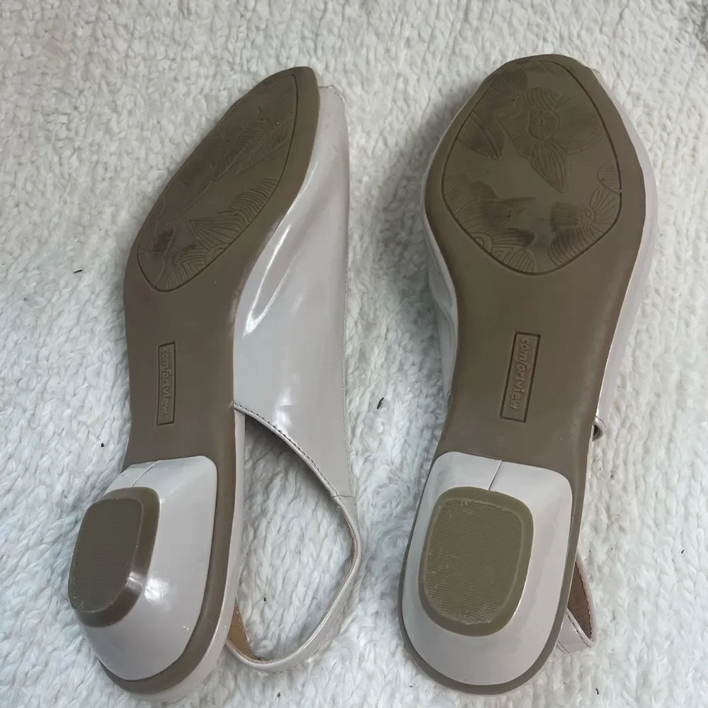 Comfortview synthetic patent Cream Peep-Toe Slingback flower accent Heels SZ12W.